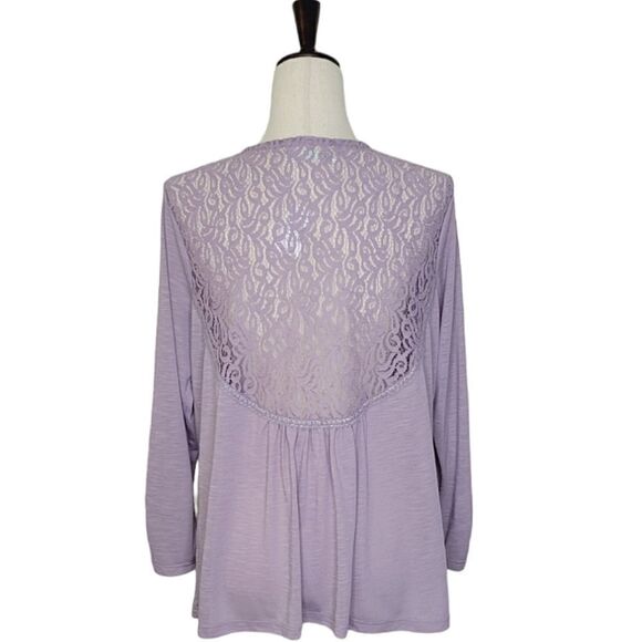 Maurices Heathered Purple Lace Detail Ruched Sleeve Open Sweater Size XL - Picture 4 of 9